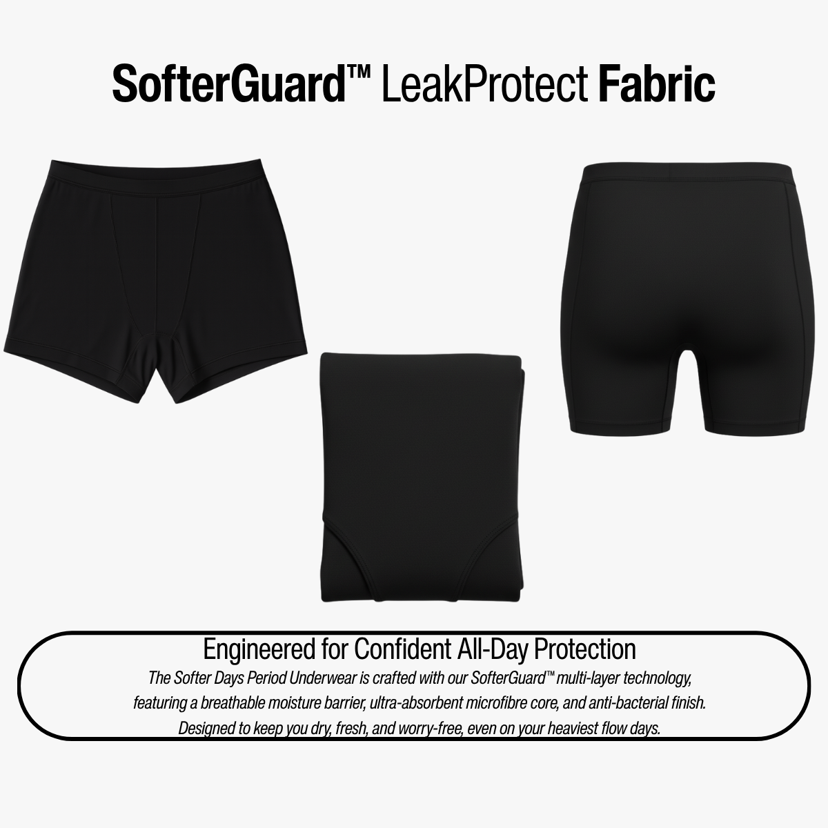 4-Layer Period Underwear – Boysshort - Soft Bamboo Comfort Heavy Flow Protection